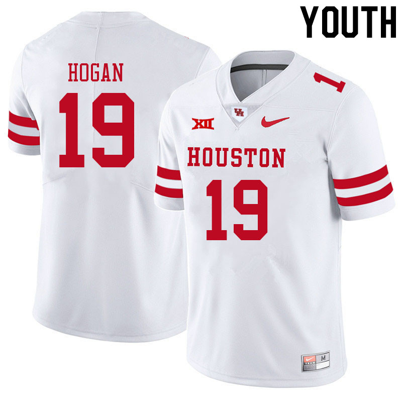 Youth #19 Alex Hogan Houston Cougars College Big 12 Conference Football Jerseys Sale-White - Click Image to Close